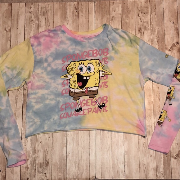 “Nickelodeon” brand, SpongeBob Square Pants graphic, pastel tie-dye l/s crop top - Picture 4 of 10